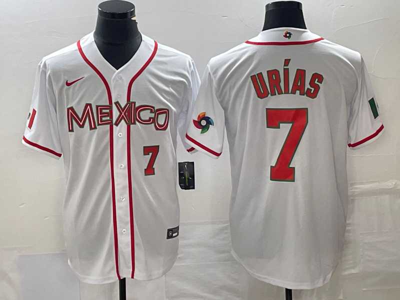 Mens Mexico Baseball #7 Julio Urias Number NEW 2023 White World Classic Stitched Jersey
